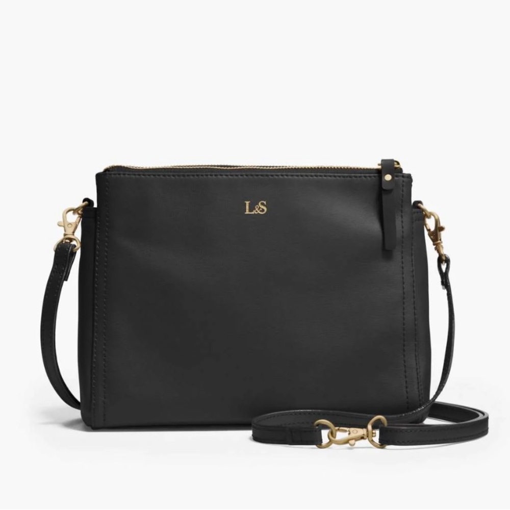 Lo & Sons. Black Nappa Leather Pearl Crossbody Travel Purse.